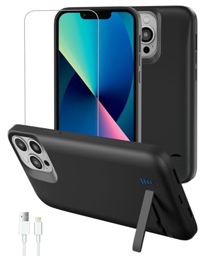 Gladgogo akku hülle für iPhone 14/13 Pro, 8500 mAh akkuhülle mit Ständer – Schwarz von Gladgogo