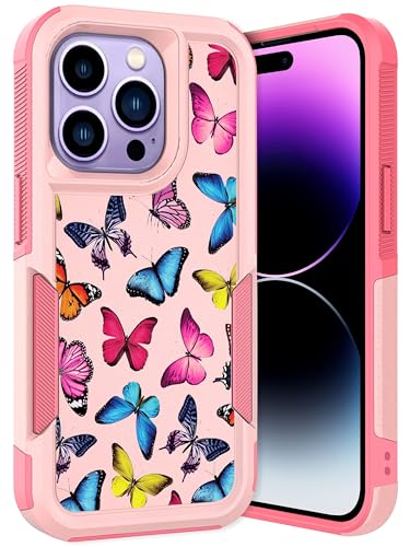 GlamCase Robuste Schutzhülle für iPhone 14 Pro Max, Schmetterlingsmuster, Blau / Rosa von GlamCase