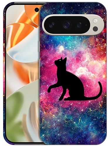 GlamCase Schutzhülle für Google Pixel 9 Pro 5G, Google Pixel 9 Pro – Katzen-Galaxie-Stern-Design, bedruckt, schlank und elegant, niedlich, Kunststoff, Hartschale, zum Aufstecken, Designer-Schutzhülle von GlamCase