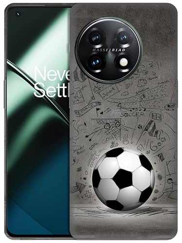 GlamCase Schutzhülle für OnePlus 11, OnePlus 11 – Fußball mit schwarzem Kunstwand-Design, bedruckt, schlank und elegant, niedlich, Kunststoff, Hartschale, zum Aufstecken, Designer-Schutzhülle für von GlamCase