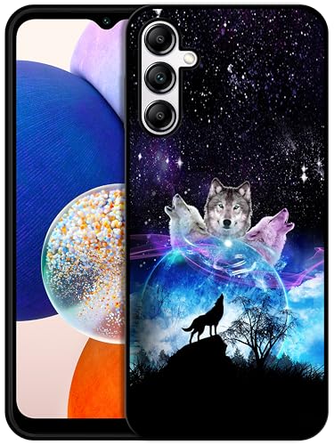 GlamCase Schutzhülle für Samsung Galaxy A14 5G / 4G – Weltraum-Galaxie, Wolfsgesicht, bedruckt, schlanke Passform, Gummi, TPU, zum Aufstecken, stoßfest, Designer-Schutzhülle für Samsung A14 5G / 4G von GlamCase