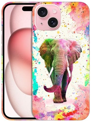 GlamCase Schutzhülle für iPhone 15, iPhone 15 – Elefanten-Aquarell-Design, bedruckt, niedlich, Kunststoff, Hartschale, zum Aufstecken, nur für iPhone 15. von GlamCase