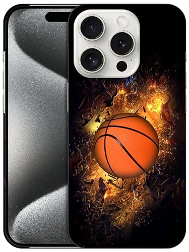 GlamCase Designer-Schutzhülle für iPhone 15 Pro, Design Basketball auf Feuer, niedliches Kunststoff, zum Aufstecken, nur für iPhone 15 Pro. von GlamCase