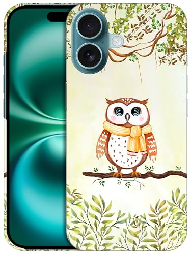 GlamCase Schutzhülle für iPhone 16, Motiv Eule mit Schal, Aquarell bedruckt von GlamCase