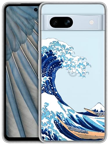 GlamCase Transparente Schutzhülle für Google Pixel 7A 5G, Google Pixel 7A 5G, Motiv "Great Wave" bedruckt, langlebig, transparent, stoßfest, Designer-Schutzhülle für Pixel 7A 5G von GlamCase