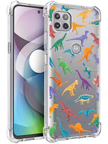 GlamCase Transparente Schutzhülle für Motorola One 5G Ace 2021 / Moto One 5G UW Ace, Dinosaurier-Motiv, mehrfarbig, bedruckt, stoßfest, transparente Rückseite für Moto One 5G Ace 2021 / Moto One 5G UW von GlamCase