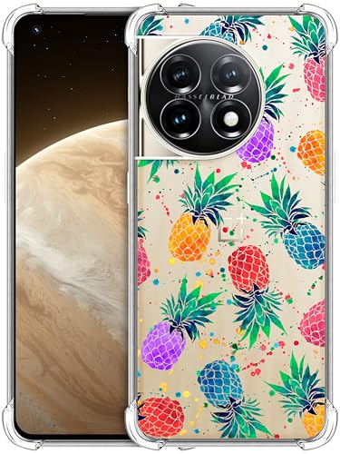 GlamCase Transparente Schutzhülle für OnePlus 11 5G, OnePlus 11 5G, Motiv: Ananas, Aquarell-Design, bedruckt, langlebig, transparent, stoßfest, Designer-Schutzhülle für OnePlus 11 5G von GlamCase