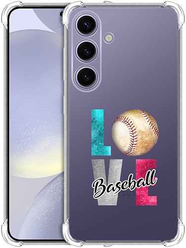 GlamCase Transparente Schutzhülle für Samsung Galaxy S24 Plus, Galaxy S24 Plus, Motiv: Liebes-Baseball-Design, bedruckt, transparent, stoßfest, Designer-Rückseite, transparente Schutzhülle für Samsung von GlamCase