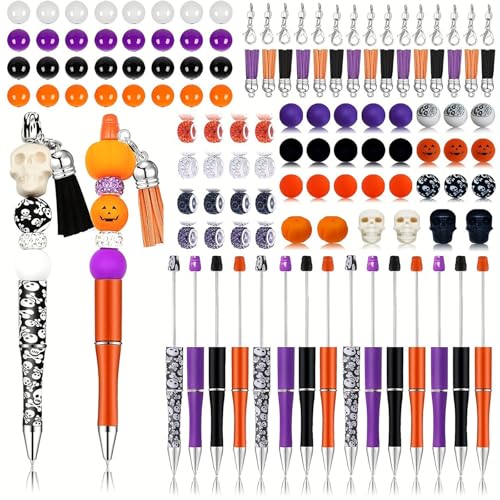 123-teiliges Kugelschreiber-Set mit Halloween-Thema, für Kinder, Erwachsene, Halloween-Geschenk, inklusive Karabinerverschlüssen und Quasten von Glanhbnol