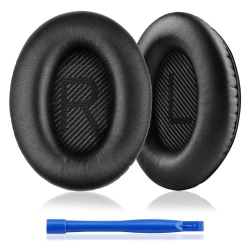 GlasFlength Ersatz Ohrpolster für Bose QC35 QC35 II, Kopfhörern Ear Pads mit weicherem Leder und Lärmreduzierender Schaumstoff kompatibel mit QuietComfort QC35 QC35II (1 Paar, Schwarz) von GlasFlength