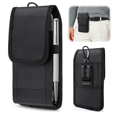 GlasFlength Handy Gürteltasche, Handytasche Gürtel Herren mit Einem Metallkarabiner et Gürtelclip Gürteltaschen Universal für Work für iPhone Samsung Smartphone Tasche für Gürtel (Schwarz) von GlasFlength