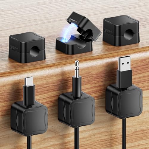 GlasFlength Kabelhalter Kabelclips 6 Stück, Kabelmanagement Magnetische Selbstklebend Kabel Organizer für Schreibtisch Wand Kabelklemmen für Ladekabeln Netzkabel HDMI Kabel (Schwarz) von GlasFlength