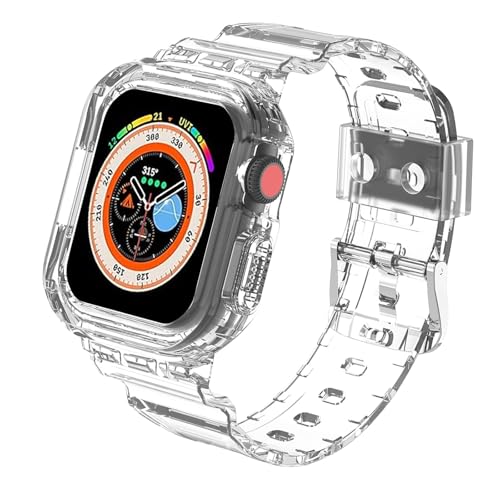 Sport Armbänd Kompatibel mit Apple Watch Armband 40mm 41mm 44mm 45mm 49mm, Transparent Smartwatch Ersatzarmband mit TPU Bumper für iWatch SE Ultra Series 9 8 7 6 5 4 3 2 1 (40/41mm, Transparent) von GlauStalos