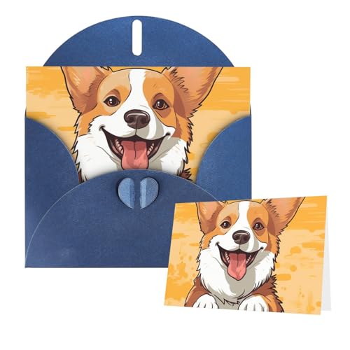 Grußkarte 20 x 15 cm Blanko Karte mit Umschlägen Notizkarten Niedlicher Corgi Hund Grußkarten Thinking of you Karten Wildblumen Blanko Dankeskarte für alle Anlässe von GlbnSHeric