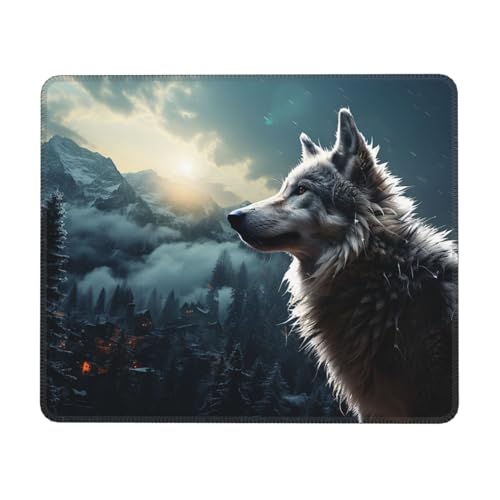 MousePad Kleines Mauspad mit rutschfester Gummiunterseite, Wolf bei Nacht, Mauspads für Mann und Frau, Computer-Mauspad für kabellose Maus, Tastaturmatte, Gaming-Schreibtischunterlage für Zuhause von GlbnSHeric