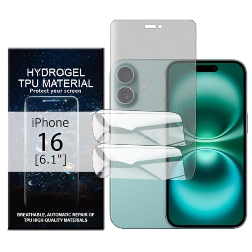 Glcrrpu 2 x matte TPU-Displayschutzfolie für iPhone 16 [15,5 cm], Hydrogel-Folie, blendfrei, Anti-Fingerabdruck, kratzfest, 2 Stück von Glcrrpu