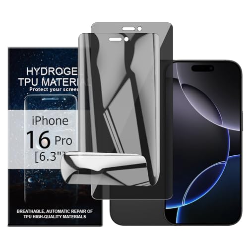 Glcrrpu Hydrogel Privacy Displayschutzfolie für iPhone 16 Pro[6.3inch],2 Stück [Anti-Spy] Sichtschutz Schutzfolie Weich Flexible TPU,Kratzen,Einfacher Montage von Glcrrpu