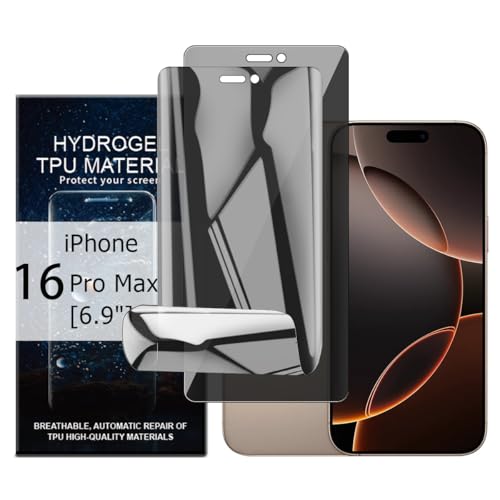 Glcrrpu Hydrogel Privacy Displayschutzfolie für iPhone 16 Pro Max[6.9inch],2 Stück [Anti-Spy] Sichtschutz Schutzfolie Weich Flexible TPU,Kratzen,Einfacher Montage von Glcrrpu