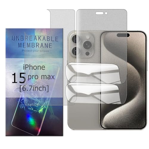 Glcrrpu 2 Stück Matt TPU Schutzfolie für iPhone 15 Pro Max[6.7inch],1 Stück Matt Rückseitenfolie Folie Hydrogel Entspiegelte Displayschutzfolie,Display Blendschutz,Anti-Fingerabdruck,Anti-Kratzer von Glcrrpu