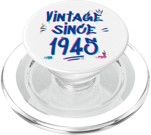 Vintage Since 1945 Graffiti Glitch 80th Bday Hip-Hop Vibes PopSockets PopGrip für MagSafe von Glitch Graffiti Style Graphic Design For Men Women