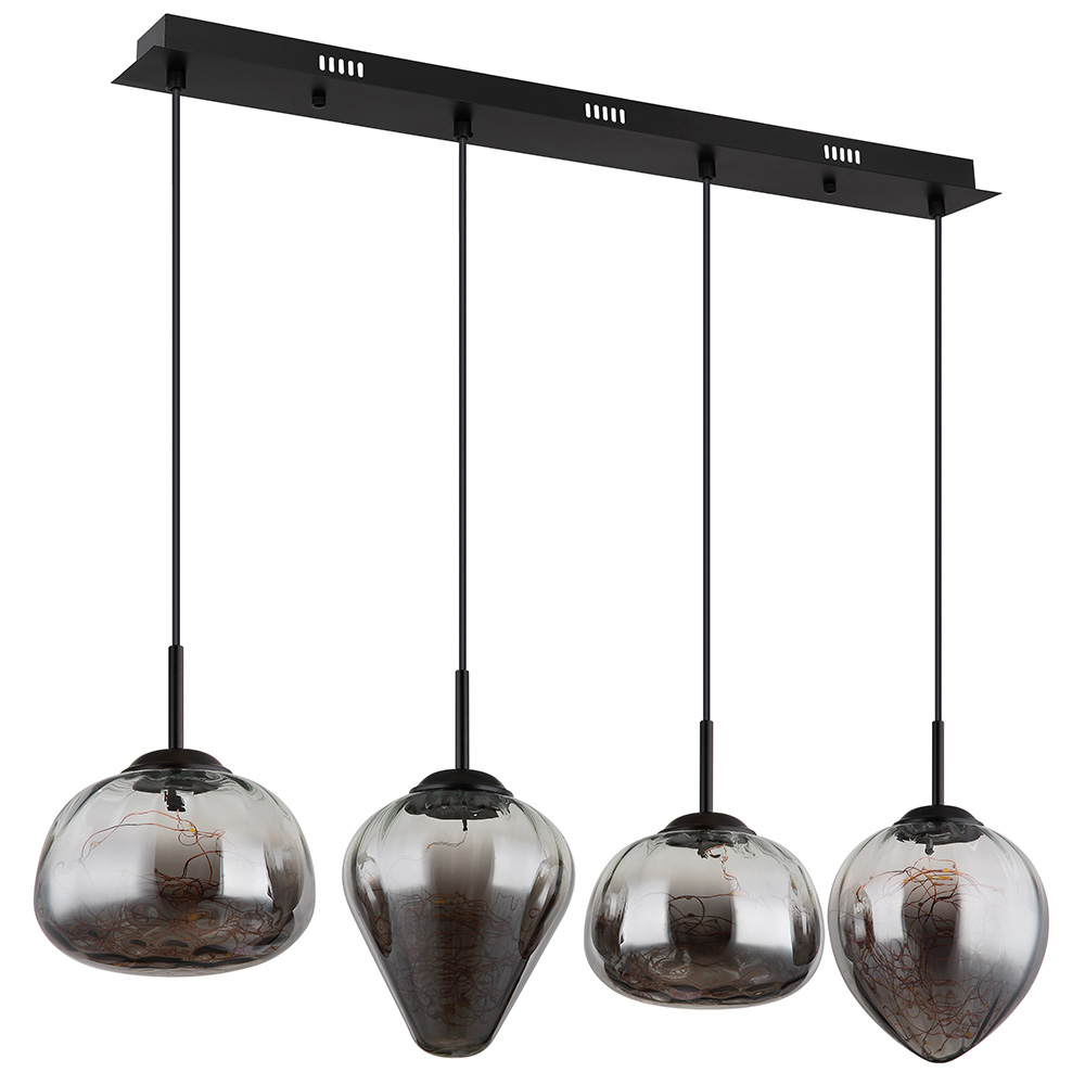 LED Pendelleuchte, Metall schwarz, Rauchglas, H 120 cm von Globo