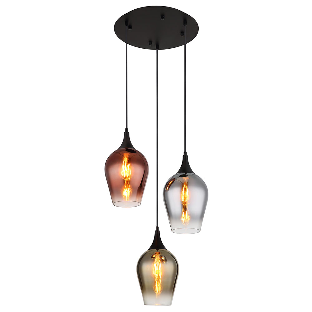 Pendelleuchte, Metall, Glas Bunt, 3-Flammig, H 120 cm von GLOBO LIGHTING