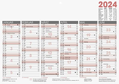 Glocken Jahreskalender 2024 1 Seite = 6 Monate A4 quer weiß von Glocken