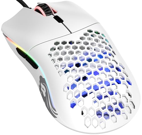 Glorious Gaming Model O Wired Gaming Mouse – superleichtes Wabendesign mit 67 g, RGB-Beleuchtung, Pixart 3360 Sensor, Omron-Schaltern, beidhändig – Mattweiß von Glorious