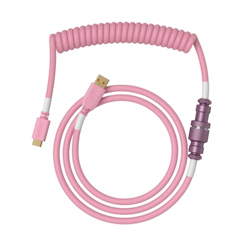 Glorious Gaming Premium Coiled Keyboard Cable - Vergoldetes USB-A (PC) auf USB-C (Tastatur), Schutz vor Kabelsalat, doppelt geflochtene Ummantelung, 5-poliger Aviator-Stecker - Pixel Pink von Glorious