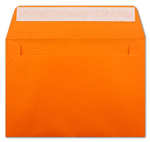 150 gerippte Briefumschläge DIN C6 Orange - 11,4 x 16,2 cm - 100 g/m² Post-umschlag ohne Fenster Haftklebung mit Abziehstreifen - Colours-4-You von Glüxx Agent