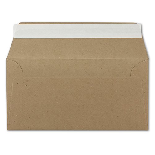 75 DIN Lang Brief-Umschläge Kraftpapier Braun - 11 x 22 cm - 120 g/m² Haftklebung Standard Brief-Kuverts für Taufe & Einladungen von Ihrem Glüxx-Agent von Glüxx-Agent