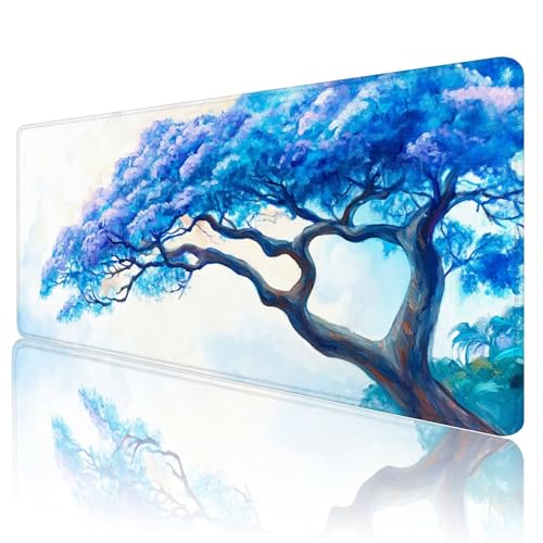 Gaming Mauspad Blau Mousepad XXL 1200x600 mm einfach zu reinigen,Maschinenwaschbar Mouse pad Baum Großer Erweiterter Schreibtischunterlage Mouse mat, Verbessert Präzision und Geschwindigkeit, L-42 von Gmeignl