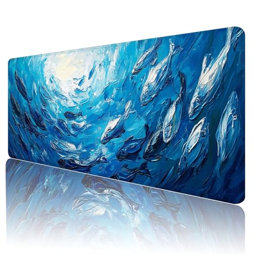 Gaming Mauspad Blau Mousepad XXL 1800x900 mm einfach zu reinigen,Maschinenwaschbar Mouse pad Fisch Großer Erweiterter Schreibtischunterlage Mouse mat, Verbessert Präzision und Geschwindigkeit, K-88 von Gmeignl