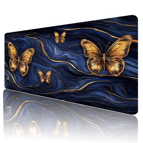 Gaming Mauspad Blau Mousepad XXL 600x300 mm einfach zu reinigen,Maschinenwaschbar Mouse pad Schmetterling Groß Schreibtischunterlage Mauspad, Verbessert Präzision und Geschwindigkeit, d-42 von Gmeignl