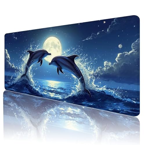 Gaming Mauspad Delphin Mousepad XXL 1800x900 mm einfach zu reinigen,Maschinenwaschbar Mouse pad Blau Groß Erweiterter Schreibtischunterlage Mouse mat, Verbessert Präzision und Geschwindigkeit, Y-222 von Gmeignl