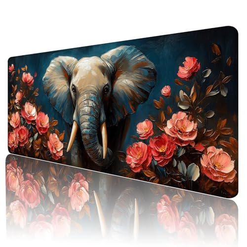 Gaming Mauspad Elefant Mousepad XXL 1800x900 mm einfach zu reinigen,Maschinenwaschbar Mouse pad Blume Groß Erweiterter Schreibtischunterlage Mouse mat, Verbessert Präzision und Geschwindigkeit, Z-22 von Gmeignl