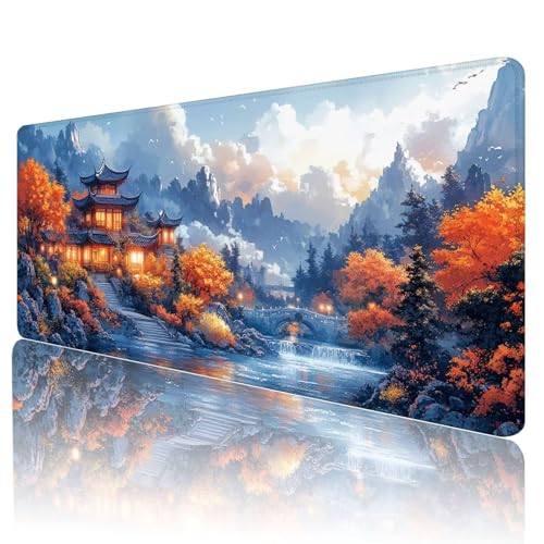 Gaming Mauspad Landschaft Mousepad XXL 1800x900 mm einfach zu reinigen,Maschinenwaschbar Mouse pad Herbst Groß Erweiterter Schreibtischunterlage Mauspad, Verbessert Präzision und Geschwindigkeit, O-1 von Gmeignl