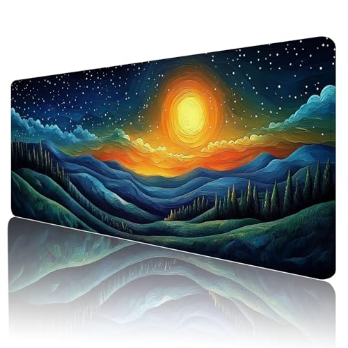 Gaming Mauspad Landschaft Mousepad XXL 600x300 mm einfach zu reinigen,Maschinenwaschbar Mouse pad Blau Groß Erweiterter Schreibtischunterlage Mouse mat, Verbessert Präzision und Geschwindigkeit, J-36 von Gmeignl