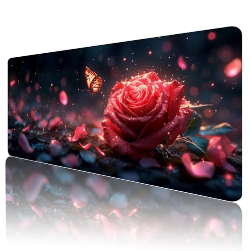 Gaming Mauspad Rot Mousepad XXL 1800x900 mm einfach zu reinigen,Maschinenwaschbar Mouse pad Blume Großer Erweiterter Schreibtischunterlage Mouse mat, Verbessert Präzision und Geschwindigkeit, Y-214 von Gmeignl