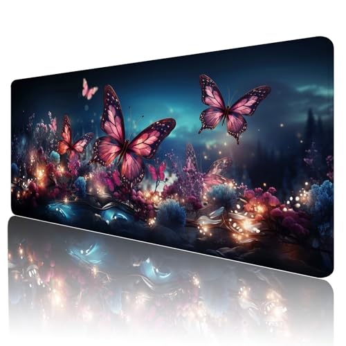 Gaming Mauspad Schmetterling Mousepad XXL 1800x900 mm einfach zu reinigen,Maschinenwaschbar Mouse pad Blume Groß Schreibtischunterlage Mauspad, Verbessert Präzision und Geschwindigkeit, Q-4 von Gmeignl