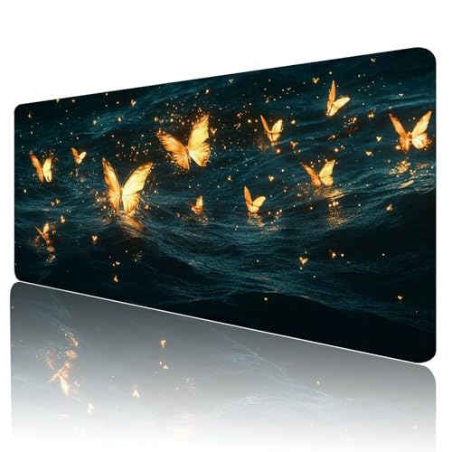 Gaming Mauspad Schmetterling Mousepad XXL 1800x900 mm einfach zu reinigen,Maschinenwaschbar Mouse pad Gold Groß Schreibtischunterlage Mauspad, Verbessert Präzision und Geschwindigkeit, d-43 von Gmeignl