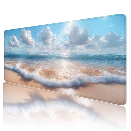 Gaming Mauspad Strand Mousepad XXL 800x300 mm einfach zu reinigen,Maschinenwaschbar Mouse pad Weiß Großer Erweiterter Schreibtischunterlage Mouse mat, Verbessert Präzision und Geschwindigkeit, J-10 von Gmeignl