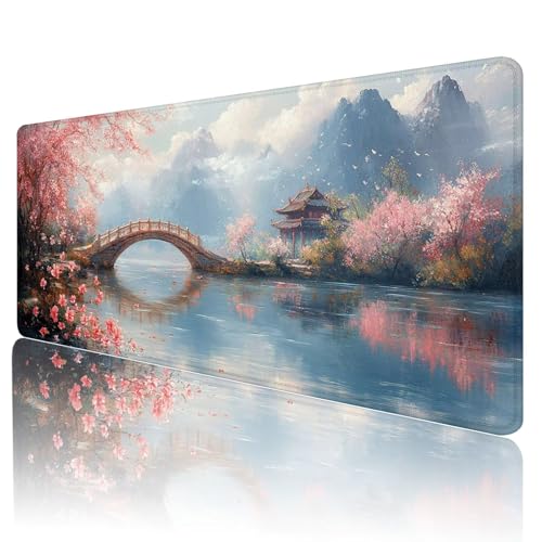 Mauspad XXL 1000 x 500 mm Gaming Mauspad Groß Mousepad Japan Schreibtischunterlage mit Genähten Kanten Mouse Pad Rosa Wasserdicht Anti-Rutsch Gummibasis Desk mat für Home Office Geschenk, M-52 von Gmeignl