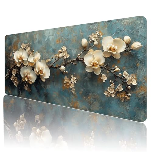 Mauspad XXL 1600 x 800 mm Gaming Mauspad Groß Mousepad Beige Schreibtischunterlage mit Genähten Kanten Mouse Pad Orchidee Wasserdicht Anti-Rutsch Gummibasis Desk mat für Home Office Geschenk, d-22 von Gmeignl