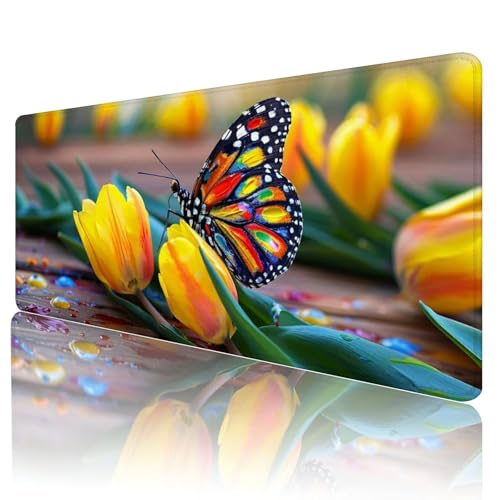 Mauspad XXL 1600 x 800 mm Gaming Mauspad Groß Mousepad Gelb Schreibtischunterlage mit Genähten Kanten Mouse Pad Blume Wasserdicht Anti-Rutsch Gummibasis Desk mat für Home Office Geschenk, Y-233 von Gmeignl