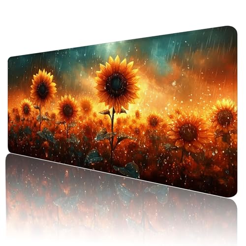 Mauspad XXL 1600 x 800 mm Gaming Mauspad Groß Mousepad Sonnenblume Schreibtischunterlage mit Genähten Kanten Mouse Pad Gelb Wasserdicht Anti-Rutsch Gummibasis Desk mat für Home Office Geschenk, Z-40 von Gmeignl