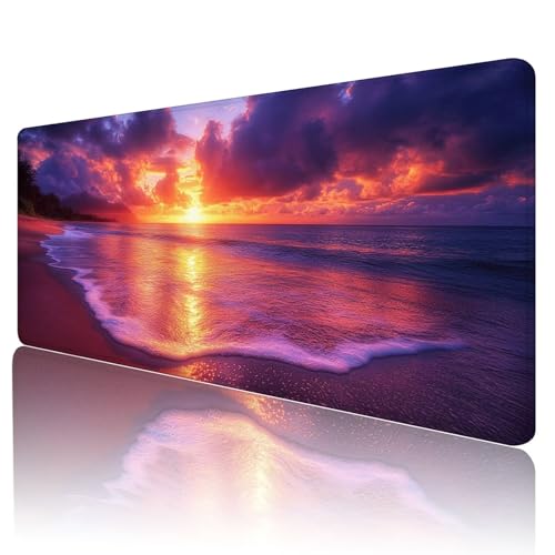 Mauspad XXL 1600 x 800 mm Gaming Mauspad Groß Mousepad Strand Schreibtischunterlage mit Genähten Kanten Mouse Pad Landschaft Wasserdicht Anti-Rutsch Gummibasis Desk mat für Home Office Geschenk, d-51 von Gmeignl