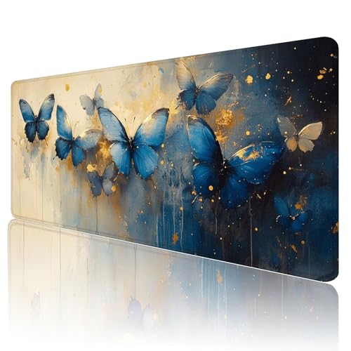 Mauspad XXL 1600 x 800 mm Gaming Mauspad Groß mousepad Schmetterling Schreibtischunterlage mit Genähten Kanten Mouse Pad Blau Wasserdicht Anti-Rutsch Gummibasis desk mat für Home Office Geschenk, d-92 von Gmeignl