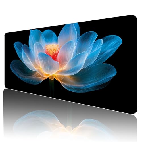 Mauspad XXL 700 x 300 mm Gaming Mauspad Groß Mousepad Blau Schreibtischunterlage mit Genähten Kanten Mouse Pad Blumen Wasserdicht Anti-Rutsch Gummibasis Desk mat für Home Office Frauen Geschenk, d-7 von Gmeignl