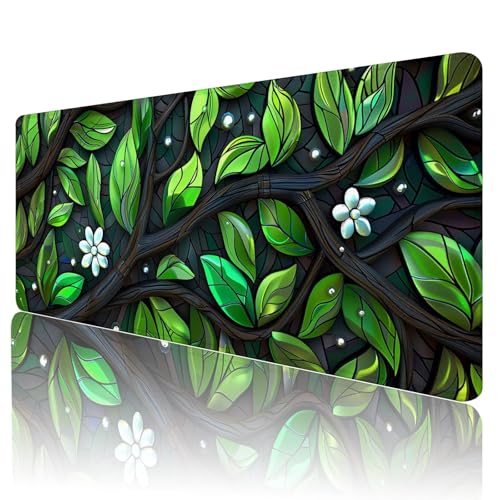 Mauspad XXL 700 x 300 mm Gaming Mauspad Groß Mousepad Grün Schreibtischunterlage mit Genähten Kanten Mouse Pad Baum Wasserdicht Anti-Rutsch Gummibasis Desk mat für Home Office Frauen Geschenk, d-19 von Gmeignl